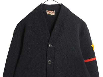 40s 50s ★ レタード ニット カーディガン メンズ M 古着 ヴィンテージ ウール アワード セーター カレッジ スター サガラ ワッペン 黒 赤
