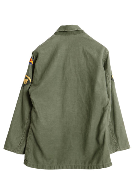 60s 米軍実物 US ARMY コットン サテン ユーティリティ シャツ S 程 / ヴィンテージ OG107 筒袖 1st 後期 ミリタリー 軍物 ワッペン付き 