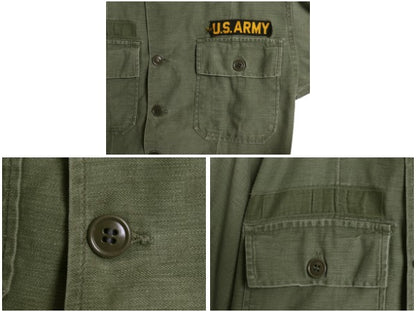 60s 米軍実物 US ARMY コットン サテン ユーティリティ シャツ S 程 / ヴィンテージ OG107 筒袖 1st 後期 ミリタリー 軍物 ワッペン付き 