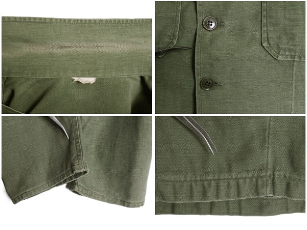 60s 米軍実物 US ARMY コットン サテン ユーティリティ シャツ S 程 / ヴィンテージ OG107 筒袖 1st 後期 ミリタリー 軍物 ワッペン付き 