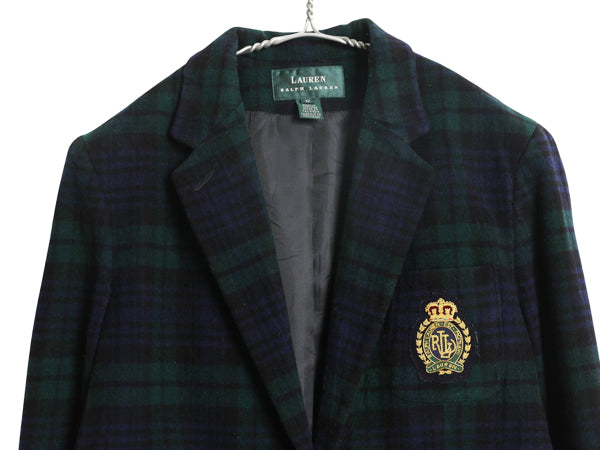 90s ローレン ラルフローレン テーラード ジャケット レディース XL / オールド ポロ ウール カシミヤ ブラックウォッチ ブレザー きれいめ