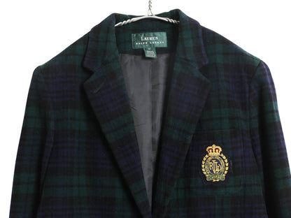 90s ローレン ラルフローレン テーラード ジャケット レディース XL / オールド ポロ ウール カシミヤ ブラックウォッチ ブレザー きれいめ