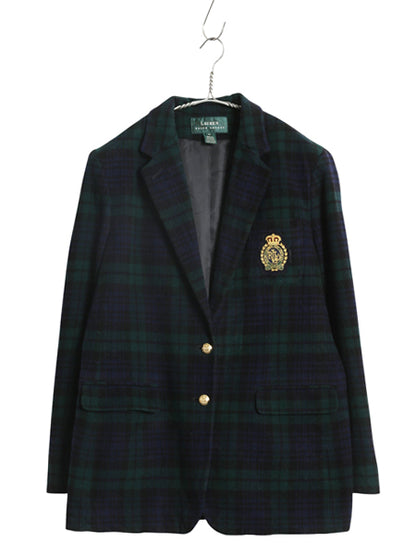 90s ローレン ラルフローレン テーラード ジャケット レディース XL / オールド ポロ ウール カシミヤ ブラックウォッチ ブレザー きれいめ