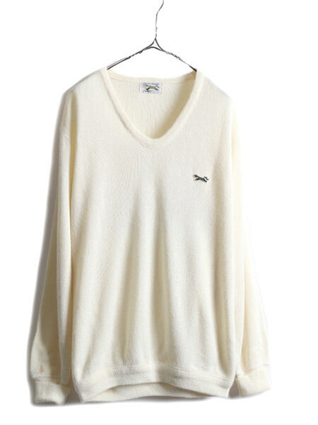 80s ★ JCPENNEY THE FOX Vネック アクリル ニット セーター メンズ レディース L 80年代 ヴィンテージ JCペニー ワンポイント ナチュラル