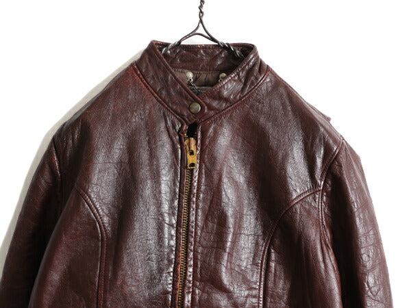 70s USA製 ★ フィデリティ 本革 レザー シングル ライダース ジャケット レディース M 程/ 70年代 FIDELITY ヴィンテージ フルジップ 中綿
