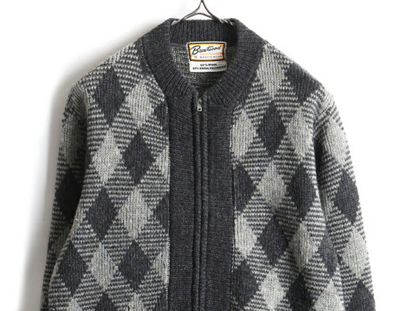 60s Brentwood アーガイル 総柄 フルジップ ウール ニット カーディガン (M)
