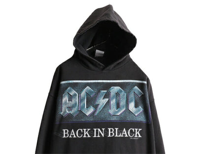 90s AC/DC ロゴ プリント スウェット パーカー メンズ M / 黒 古着 90年代 バンド ロック フード トレーナー オフィシャル 当時物 ブラック