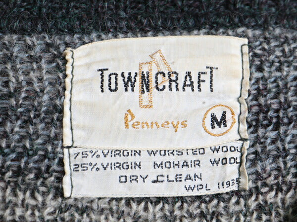 60s TOWNCRAFT タウンクラフト アーガイル 総柄 フルジップ モヘア ニット カーディガン (M)