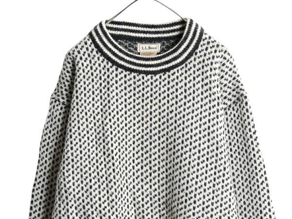 80s ノルウェー製 ★ エルエルビーン バーズアイ ニット セーター メンズ XL / ヴィンテージ LLBEAN ウール ノルディック 総柄 モノトーン