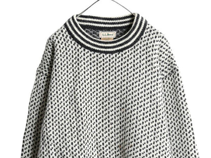 80s ノルウェー製 ★ エルエルビーン バーズアイ ニット セーター メンズ XL / ヴィンテージ LLBEAN ウール ノルディック 総柄 モノトーン