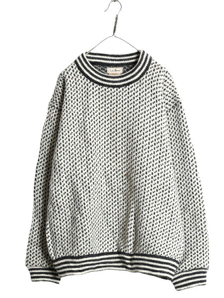80s ノルウェー製 ★ エルエルビーン バーズアイ ニット セーター メンズ XL / ヴィンテージ LLBEAN ウール ノルディック 総柄 モノトーン