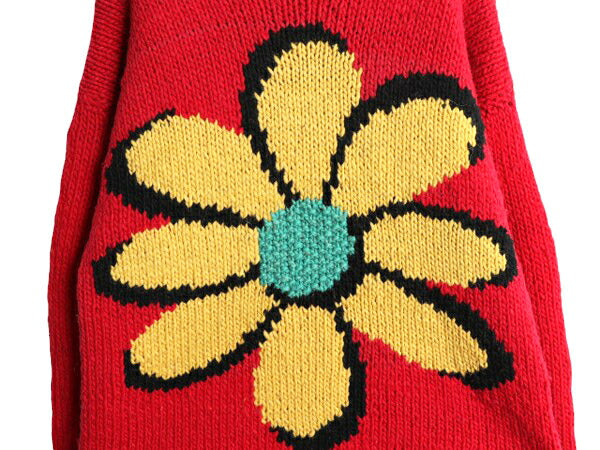 手編み エクアドル製 ★ ISHKA ロールネック 両面 花 ウール ハンドニット セーター メンズ レディース XL 程/ ハンドメイド フラワー 花柄
