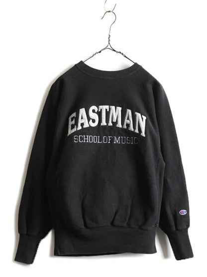 90s ★ チャンピオン 2段 カレッジ 刺繍 リバースウィーブ スウェット メンズ M / 90年代 オールド Champion 裏起毛 ブラック スエット 黒