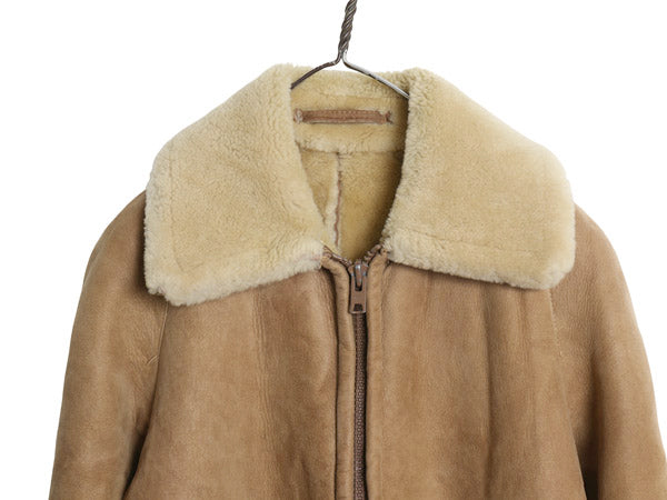 70s 80s USA製 Sawyer of Napa フルジップ ムートン ジャケット 42 メンズ L 程 ヴィンテージ 本革 レザー 革ジャン シープスキン 内ボア