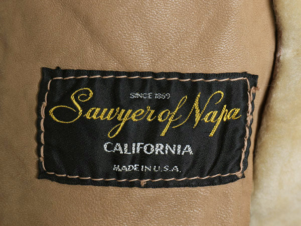 70s 80s USA製 Sawyer of Napa フルジップ ムートン ジャケット 42 メンズ L 程 ヴィンテージ 本革 レザー 革ジャン シープスキン 内ボア