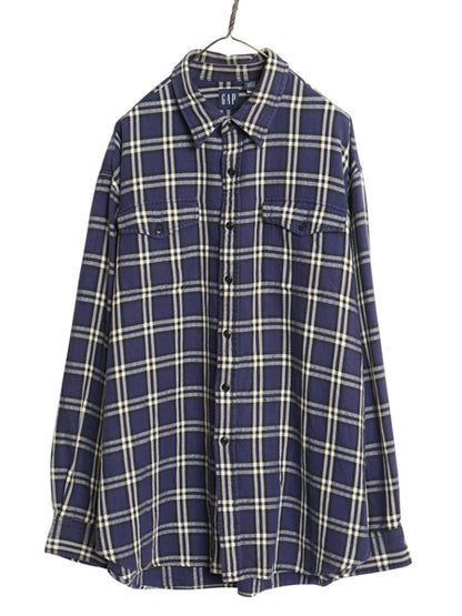 00s オールド ギャップ チェック 長袖 ヘビー フランネル シャツ メンズ XL 旧タグ ネルシャツ 長袖シャツ マルチカラー 大きいサイズ ネル