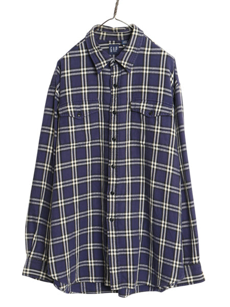 00s オールド ギャップ チェック 長袖 ヘビー フランネル シャツ メンズ XL 旧タグ ネルシャツ 長袖シャツ マルチカラー 大きいサイズ ネル