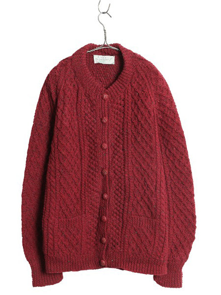 80s アイルランド製 フィッシャーマン ニットカーディガン レディース XL ヴィンテージ ウール セーター ケーブル ローゲージ ハンドメイド