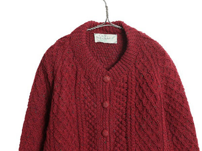 80s アイルランド製 フィッシャーマン ニットカーディガン レディース XL ヴィンテージ ウール セーター ケーブル ローゲージ ハンドメイド