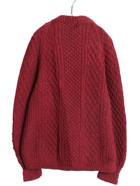 80s アイルランド製 フィッシャーマン ニットカーディガン レディース XL ヴィンテージ ウール セーター ケーブル ローゲージ ハンドメイド