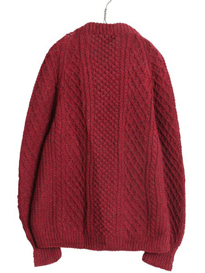 80s アイルランド製 フィッシャーマン ニットカーディガン レディース XL ヴィンテージ ウール セーター ケーブル ローゲージ ハンドメイド