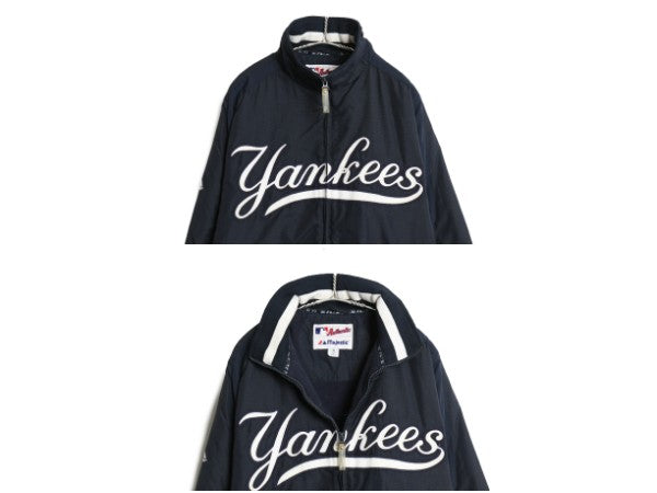 ヤンキース 中綿 ナイロン ジャケット メンズ M / MLB オフィシャル マジェスティック トラック スタジャン フリース ライナー 大リーグ 紺