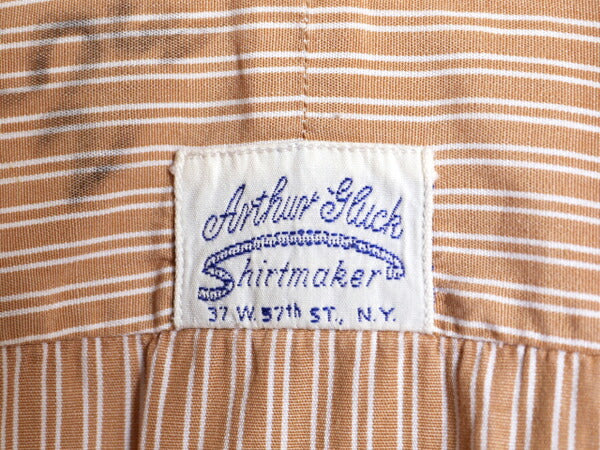 デッドストック 70s ビスポーク ★ ARTHUR GLUCK ストライプ 長袖 ドレス シャツ メンズ M 程/ 新品 70年代 ヴィンテージ USA製 コットン