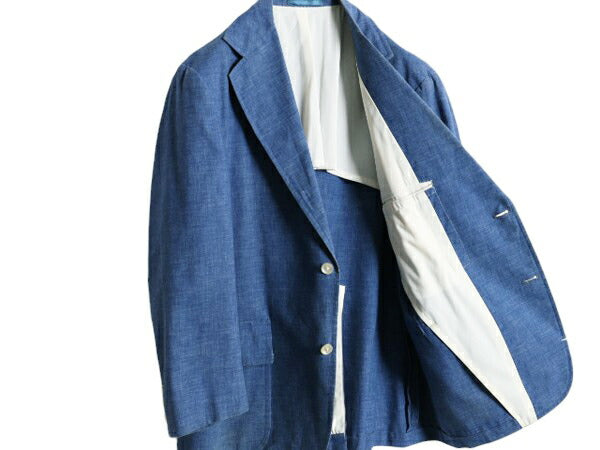70s 80s USA製 ★ Abercrombie&Fitch シャンブレー テーラード ジャケット メンズ M 程 ヴィンテージ 黒タグ アバクロ コットン ベタシャン