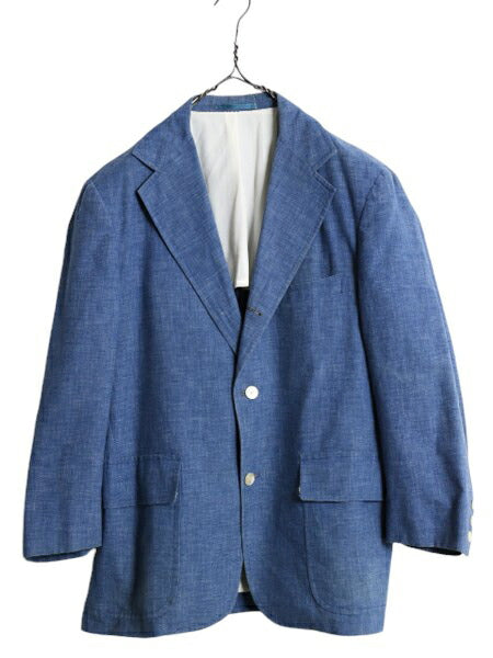 70s 80s USA製 ★ Abercrombie&Fitch シャンブレー テーラード ジャケット メンズ M 程 ヴィンテージ 黒タグ アバクロ コットン ベタシャン