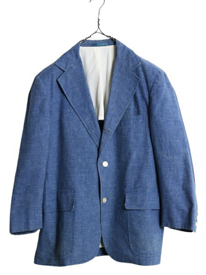70s 80s USA製 ★ Abercrombie&Fitch シャンブレー テーラード ジャケット メンズ M 程 ヴィンテージ 黒タグ アバクロ コットン ベタシャン