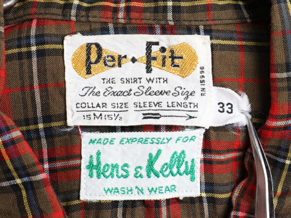 60's Per Fit チェック コットン 長袖 シャツ (33 M程)