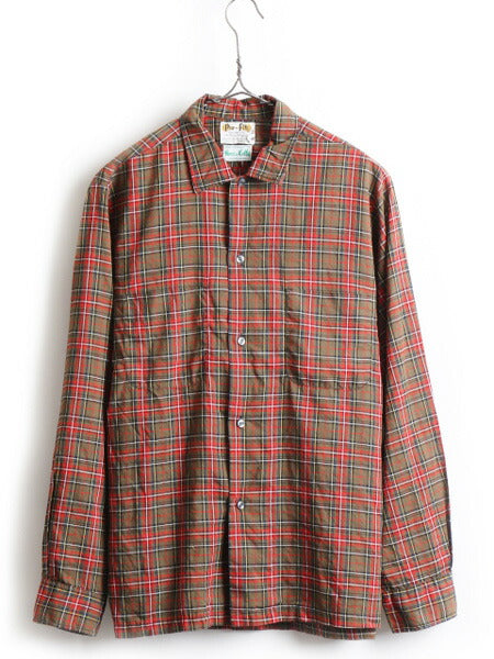 60's Per Fit チェック コットン 長袖 シャツ (33 M程)