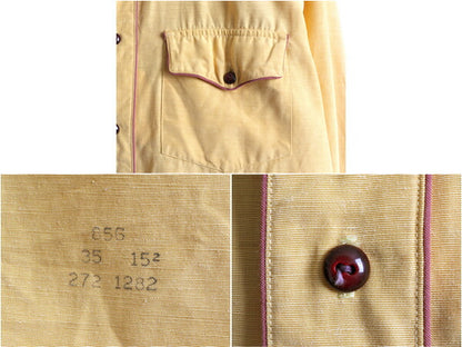 40s ★ MILLER マチ付き サテン 長袖 ウエスタン シャツ メンズ M 程/ 古着 40年代 ヴィンテージ 無地 ポケット付き ナイロン レーヨン 黄