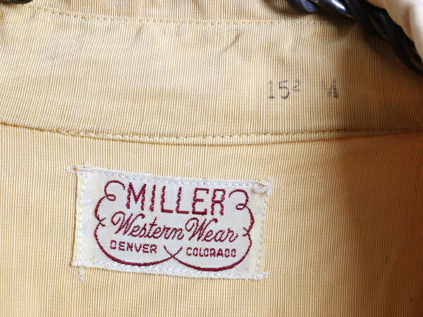 40s ★ MILLER マチ付き サテン 長袖 ウエスタン シャツ メンズ M 程/ 古着 40年代 ヴィンテージ 無地 ポケット付き ナイロン レーヨン 黄