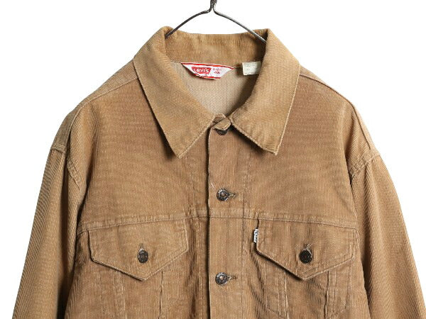 70s USA製 ★ リーバイス 70505 コーデュロイ ジャケット 46 メンズ XL 程/ 古着 ヴィンテージ 4th 細畝 トラッカー ブラウン 大きいサイズ