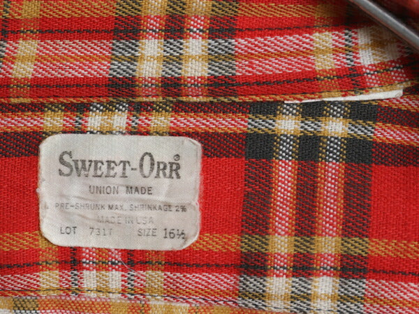 70s USA製 ★ SWEET ORR チェック ヘビー フランネル シャツ メンズ L 古着 ヴィンテージ ワーク ポケット付き 長袖シャツ ネルシャツ 赤系