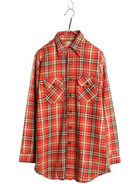 70s USA製 ★ SWEET ORR チェック ヘビー フランネル シャツ メンズ L 古着 ヴィンテージ ワーク ポケット付き 長袖シャツ ネルシャツ 赤系