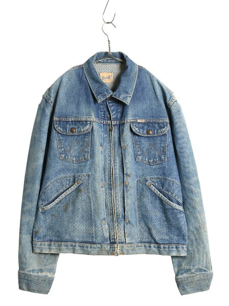 60s USA製 ★ ラングラー 24MJZ フルジップ デニム ジャケット メンズ XL / 古着 ヴィンテージ 白タグ 左綾 Gジャン トラッカー インディゴ
