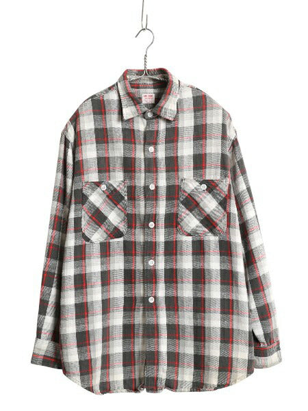 60s ★ ビッグマック チェック ヘビー フランネル シャツ メンズ L / 古着 ヴィンテージ JCペニー 100% コットン ネルシャツ 黒 白 ベース