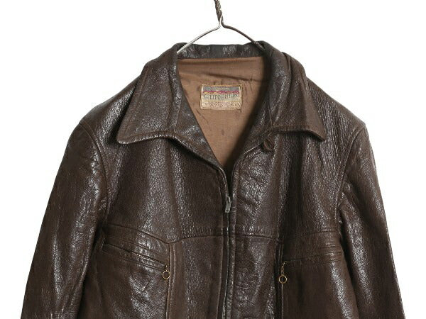 40s ★ CALIFORNIA SPORTSWEAR 本革 レザー スポーツ ジャケット メンズ L 程/ ヴィンテージ スポジャケ 革ジャン フルジップ コの字 TALON