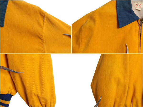 50s ★ E-K SPORTSWEAR コーデュロイ ジャケット メンズ S レディース M / ヴィンテージ 細畝 襟付き フルジップ ブルゾン ツートン 青 黄