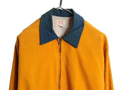 50s ★ E-K SPORTSWEAR コーデュロイ ジャケット メンズ S レディース M / ヴィンテージ 細畝 襟付き フルジップ ブルゾン ツートン 青 黄