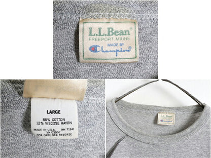 80s USA製 ★ チャンピオン x エルエルビーン 半袖 Tシャツ ( メンズ L ) 80年代 Champion LLBean ビンテージ ダブルネーム 目無し 無地 灰
