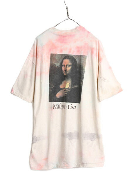 90s USA製 ★ 名画 モナリザ パロディ プリント タイダイ Tシャツ メンズ XL / 古着 90年代 オールド ダヴィンチ 企業物 ジョーク イラスト