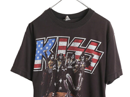 90s ★ キッス ツアー イラスト プリント Tシャツ メンズ L 黒 90年代 オールド KISS 当時物 オフィシャル バンド ロック メタル ブラック