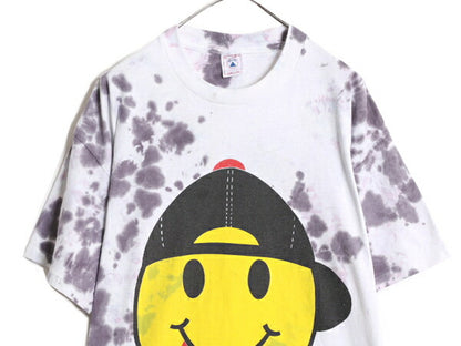 90s USA製 ★ スマイル イラスト プリント タイダイ Tシャツ メンズ XL 古着 90年代 キャラクター ニコちゃん サイケデリック 大きいサイズ