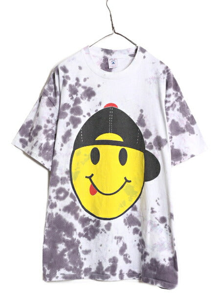 90s USA製 ★ スマイル イラスト プリント タイダイ Tシャツ メンズ XL 古着 90年代 キャラクター ニコちゃん サイケデリック 大きいサイズ