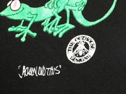 90s USA製 ★ カメレオン 四十八手 イラスト プリント Tシャツ メンズ M / 古着 90年代 当時物 エロ SEX キャラクター シングルステッチ 黒
