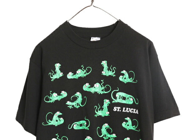 90s USA製 ★ カメレオン 四十八手 イラスト プリント Tシャツ メンズ M / 古着 90年代 当時物 エロ SEX キャラクター シングルステッチ 黒