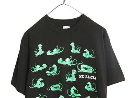 90s USA製 ★ カメレオン 四十八手 イラスト プリント Tシャツ メンズ M / 古着 90年代 当時物 エロ SEX キャラクター シングルステッチ 黒